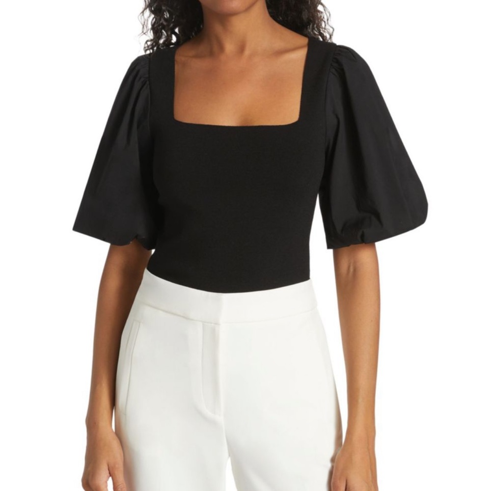 Elie Tahari the Claire black puff sleeve top